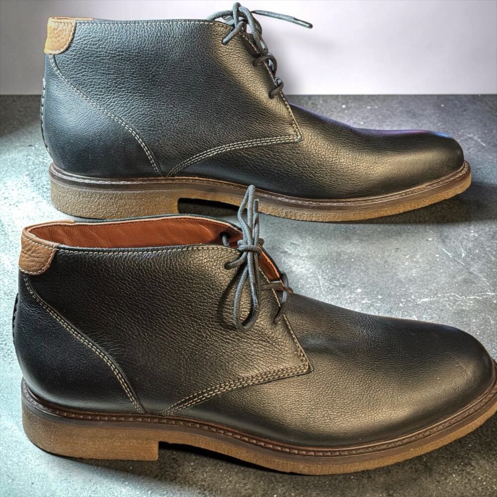 Men's Sz 12 JOHNSTON & MURPHY "Copeland" Black Leather Lace Up Chukka Boots EUC